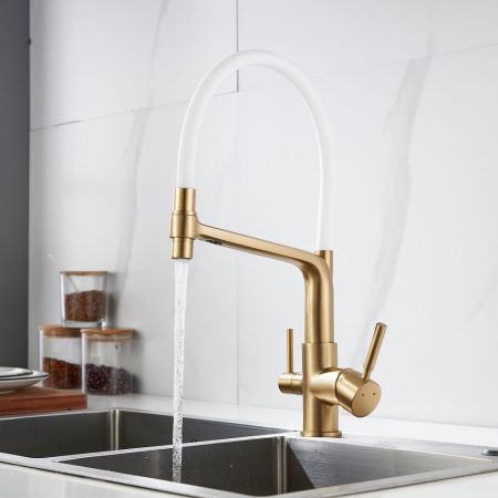 Смеситель для кухни с подключением фильтра воды Rose R658G, золотой сатин