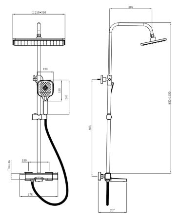 Душевая система с термостатом Black, артикул: STT3054Black, ESKO, артикул STT3054Black