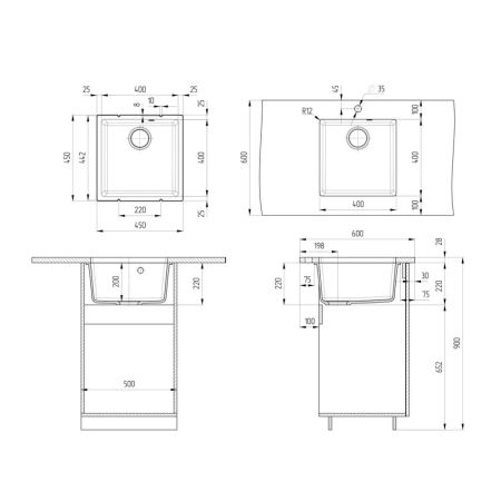 Кухонная мойка Ulgran Quartz Under 400-10, песок, артикул Under 400-10