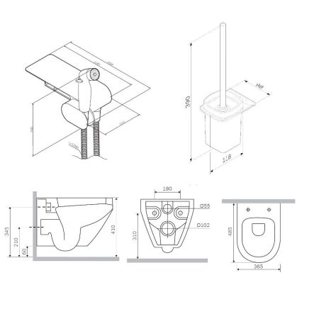 CK70H1103B Spirit V2.0 набор подвесной унитаз с гиг.душем, черный, артикул CK70H1103B