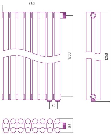 Отопительный радиатор ЭСТЕТ-11 н/ж EU50 1200х360 / 8 сек (Без покрытия), артикул 00-0312-1208