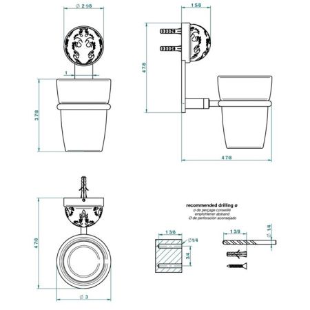 THG FLORE Стакан стеклянный, подвесной, цвет хром