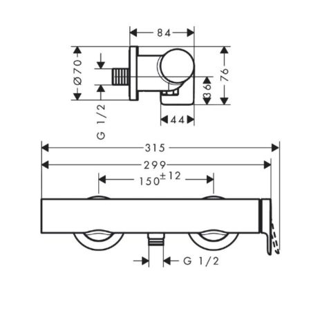 Смеситель для душа, Hansgrohe, Vivenis, тип открывания воды-однорычажный, тип регулирования воды-керамический картридж, монтаж-настенный, отверстия для монтажа-2, цвет-белый матовый, артикул 75620700