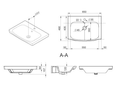 M80WCC0652WG Like, Раковина мебельная, керамическая, 65 см, встроенная, цвет: белый, глянец
