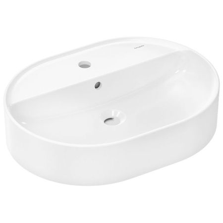 Раковина, Hansgrohe, Xuniva U, ширина, мм-600, глубина, мм-450, высота, мм-145, тип установки-накладной (настольный), отверстия для смесителя-1, с переливом, материал-керамика, крепления в комплекте, цвет-белый, артикул 60171450