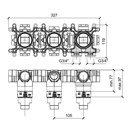 Внутренняя часть, Almar, Modular Push, термостатического смесителя на 2 потребителя, горизонтальный модуль, артикул E176908