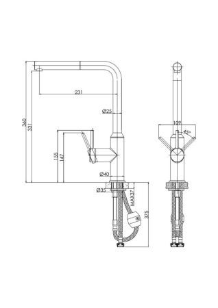 Смеситель для кухни Cersanit FLAVIS однорычажный с выдвижным изливом сатин (68248), артикул 68248