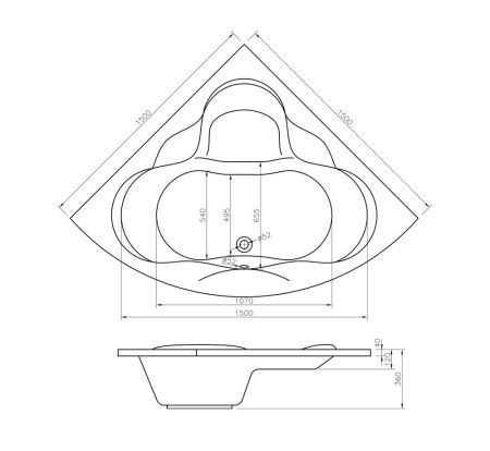 Аэромассажный комплект с хромотерапией 5 в 1 Lavinia Boho Elegant 361960AC, акриловая ванна 150x150 см, каркас с монтажным набором, подголовник, хромотерапия, аэромассаж, артикул 361960AC