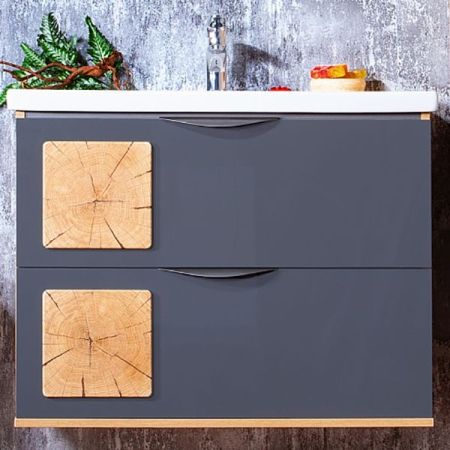 Тумба под раковину Бриклаер Форест 80 подвесная Антрацит со вставкой Пенёк, артикул 4627125414657