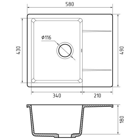 Кухонная мойка GranFest URBAN 258L, черный, артикул 258L черный