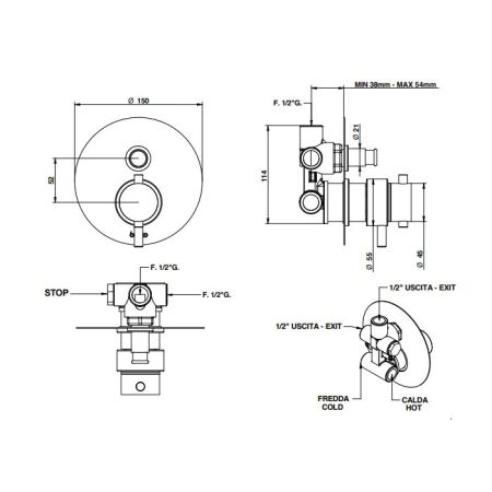 Bongio T Mix Встраиваемый термостатический смеситель для душа, цвет золото