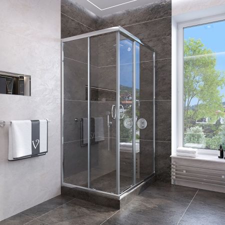 Душевой угол Veconi Rovigo RV-113, 800x800x1850, хром, стекло прозрачное, артикул RV113-80-01-C4