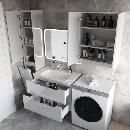 Тумба подвесная "Марелла 80" (2 ящ.) Люкс антискрейтч белый глянец, PLUS, артикул СС-00002411