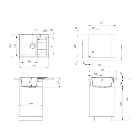 Кухонная мойка Ulgran U-607-309, темно-серый, артикул U-607-309