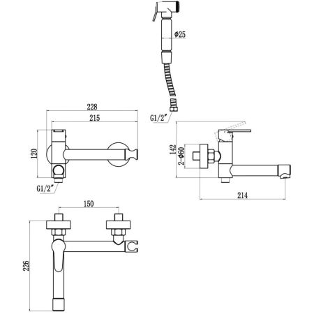 Гигиенический душ со смесителем и изливом Savol S-FXQ010H, черный, артикул S-FXQ010H