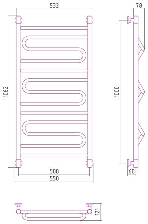 Полотенцесушитель водяной "ЭЛЕГИЯ+" 1000х500 (МУАР Темный Титан), артикул 15-0205-1050
