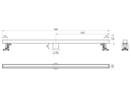 Душевой трап 90 см WONZON & WOGHAND, Темный графит (WW-65409M-GM), артикул WW-65409M-GM