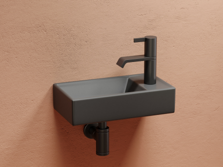 Умывальник подвесной прямоугольный (чаша слева, отверстие под смеситель справа) цвет темный антрацит матовый Элемент (Element) 407x217x100, артикул CN6051LMDH