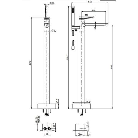 Fima Carlo Frattini Flo Смеситель для ванны, напольный, с ручным душем, цвет: чёрный матовый