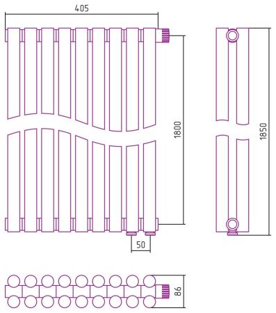 Отопительный радиатор ЭСТЕТ-11 н/ж EU50 1800х405 / 9 сек (Состаренная БРОНЗА)
