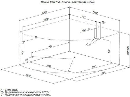 Акриловая ванна Aquanet Vitoria 130x130 (с каркасом) Акриловая ванна Aquanet Vitoria 130x130 (с каркасом)
