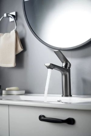 Cмеситель для раковины Knotlor KN-60/GM, оружейная сталь, артикул KN-60/GM