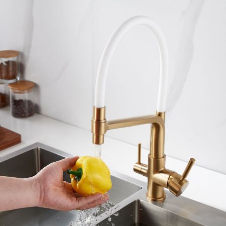 Смеситель для кухни с подключением фильтра воды Rose R658G, золотой сатин