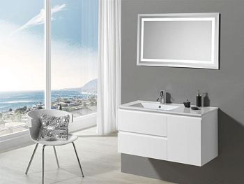 IBX Delia 80 см левый: тумба (3 ящика) и белая раковина из мин литья Nantes, цвет мебели пино джексон