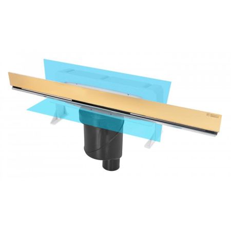 Желоб BERGES водосток WALL 600 пристенный, золото глянец, S-сифон D50/105 H50 вертикальный, артикул 092056