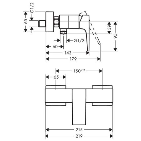 Смеситель для душа, Hansgrohe, Metropol, тип открывания воды-однорычажный, тип регулирования воды-керамический узел смешивания, тип установки-настенный, отверстия для монтажа-2, цвет-черный матовый, регулятор температуры, шумопоглотитель, артикул 32560670