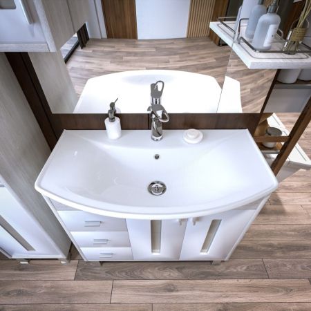 Тумба под раковину напольная Бриклаер БАЛИ светлая лиственница/белый, 85 см, артикул 4627125411311