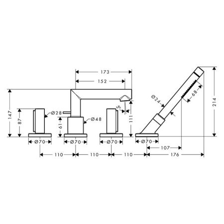 AX Uno смеситель  на край в. на 4 отв., цвет полированное золото, артикул 45444990