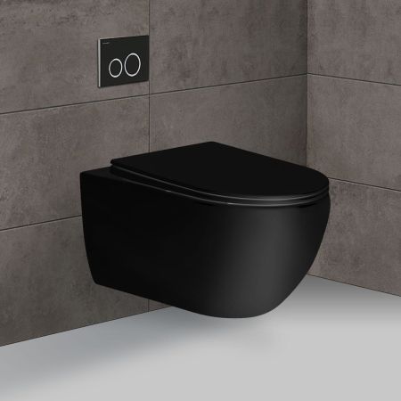 Унитаз подвесной Evo VT1-34MB безободковый, цвет матовый черный, ультратонкое soft-close сиденье, артикул VT1-34MB