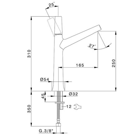 Смеситель для раковины, Cisal, Vita, тип открывания воды-однорычажный, отверстия для монтажа-1, высота, мм-310, вынос излива, мм-165, цвет-Matt Black, артикул VI00354440