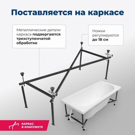 Акриловая ванна Aquanet Light 150x70 (с каркасом), артикул 00243869