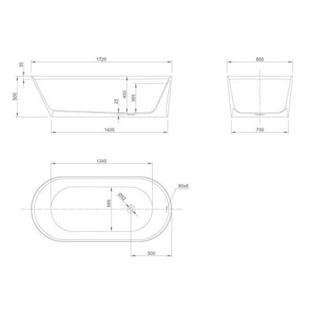 Ванна, KNIEF, Pearl, ширина, мм-1720, глубина, мм-800, высота, мм-500, тип установки-отдельностоящий, форма-овальная, щелевой слив-перелив click-clack-в комплекте, диаметр слива, мм-52, ножки-есть, материал-акрил, цвет-белый матовый, артикул 0600-052-01