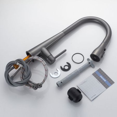 Смеситель для кухни с выдвижным изливом Shevanik S363T, оружейная сталь