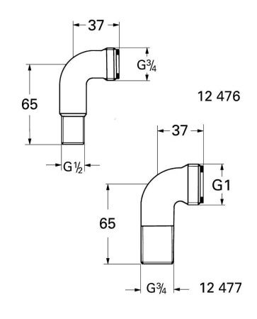 Соединительный уголок 1/2 x 3/4 GROHE, хром (12476000) Соединительный уголок 1/2 x 3/4 GROHE, хром (12476000)