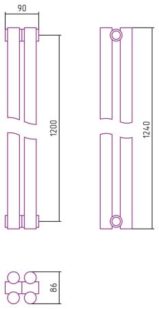 Отопительный радиатор ЭСТЕТ-11 н/ж 1200х90 / 2 сек (Состаренная латунь), артикул 051-0302-1202