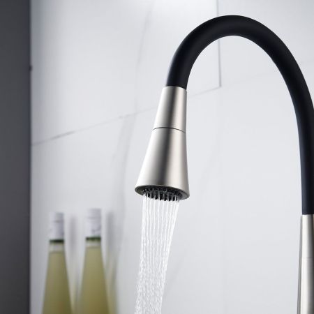 Смеситель для кухни с гибким изливом и режимом "душ" Rose R213L, сатин