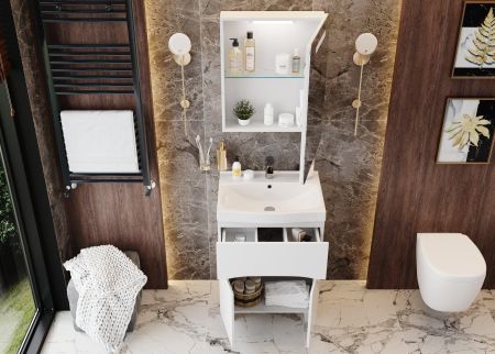 Шкаф-зеркало Onika Неаполь 60 белый, c LED подсветкой, артикул 206064