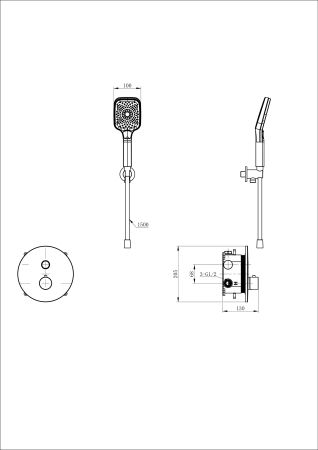 Смеситель для душа с термостатом встраиваемый WONZON & WOGHAND, Черный матовый (WW-D1017-A-MB), артикул WW-D1017-A-MB