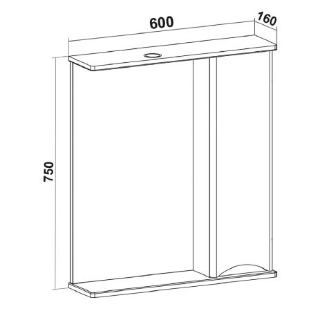 Зеркальный шкаф Runo правый Афина 60 (00-00001171), артикул 00-00001171