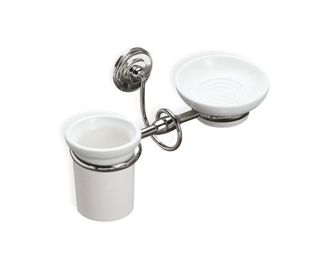 Stil Haus Idra, настенные керамические стакан + мыльница, цвет бронза - белая керамика, артикул I14(25-BI)