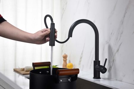 Смеситель для кухни с вытяжным изливом 2 jet AQUATEK, матовый черный AQ1384MB ЕВРОПА, артикул AQ1384MB