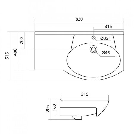 Раковина Santek Коралл 83 (крыло слева), артикул 1WH110225