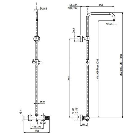Fima Carlo Frattini Colonne doccia Смеситель для душа, термостатический, Spillo tech, с душевой стойкой, цвет: золото Fima Carlo Frattini Colonne doccia Смеситель для душа, термостатический, Spillo tech, с душевой стойкой, цвет: золото