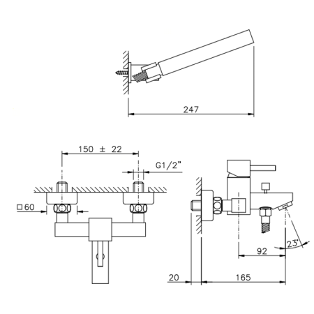 Nicolazzi Antelao Смеситель для ванны с душем настенный на 2 отверствия, цвет: хром, артикул 3801CR