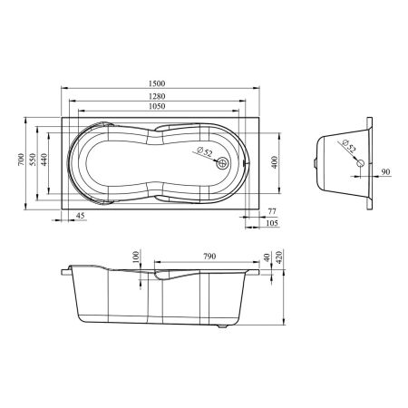 Акриловая ванна Lavinia Boho Easter Pro 37060050, усиленный армированный корпус ванны, 150x70 см