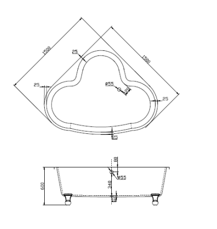 Ванна акриловая угловая BelBagno BB07, артикул BB-LEG07-BRN